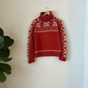 VTG 90s Ralph Lauren Heavy Chunky Knit Turtle Neck Sweater Nordic Snowflake Cabi